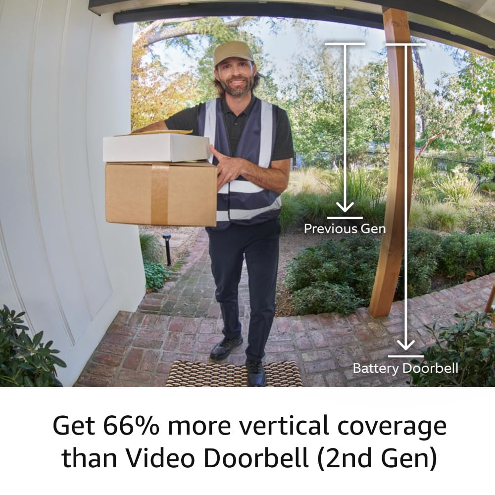 New Generation Battery Doorbell with Enhanced Coverage and Advanced Features - 66% More Video Coverage, Live View, Two-Way Talk, Motion Detection & Alerts - 2024 Release, Satin Nickel