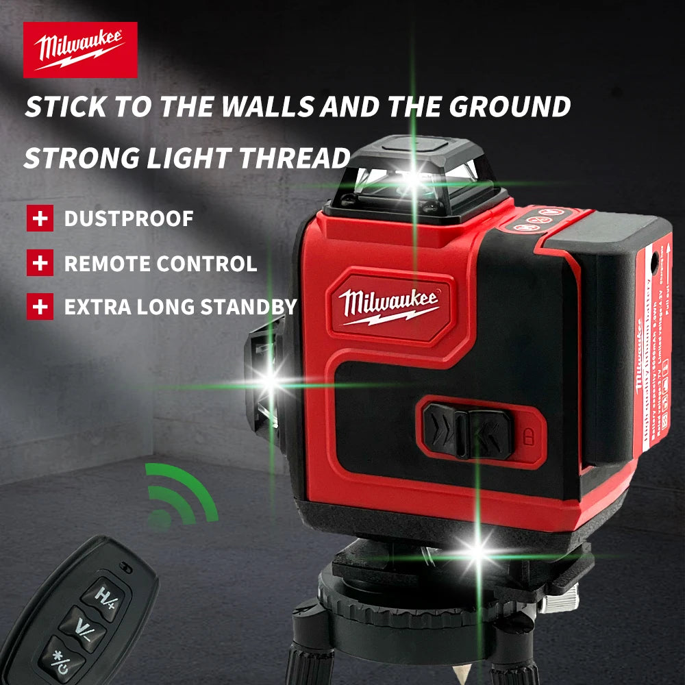 Milwaukee 16 Lines Laser Level Green Light Horizontal Vertical Cross Laser Level Construction Tool Rechargeable Battery Tools