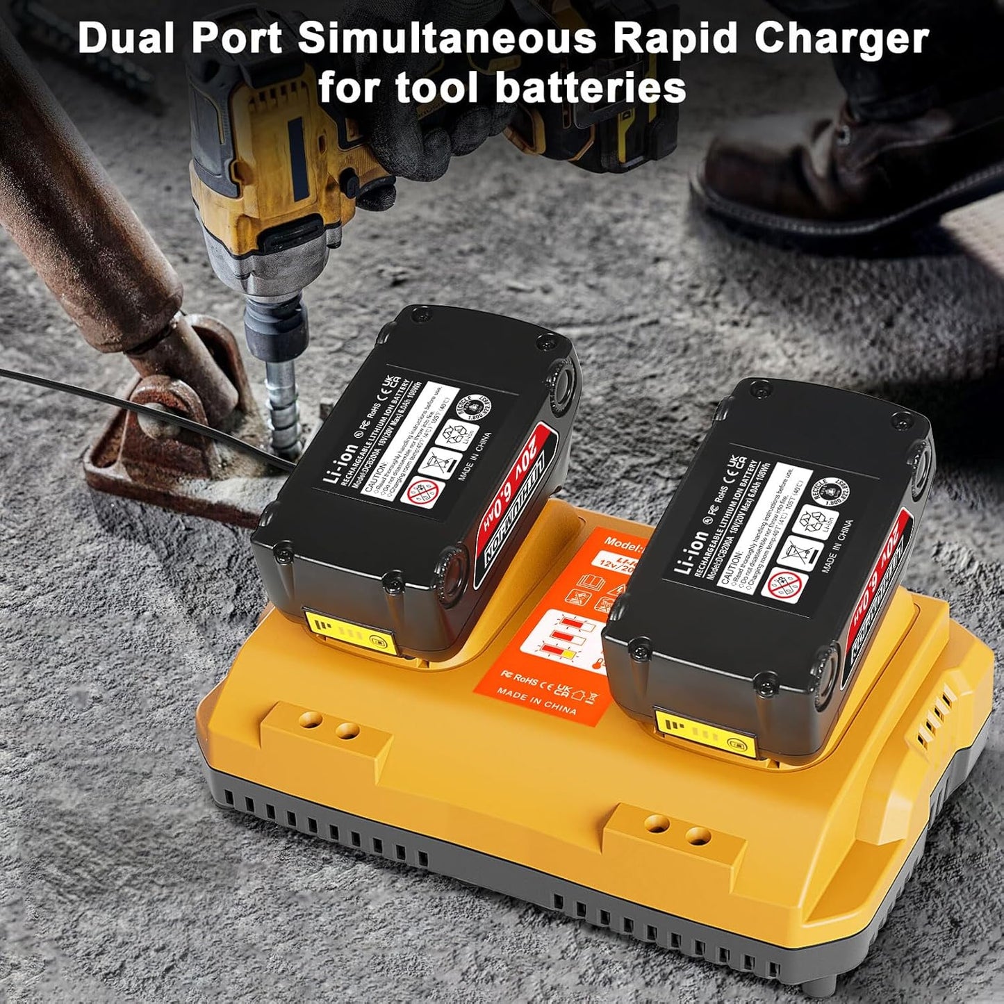 20V Max Battery Replacement for Dewalt Battery 6.0Ah 2Pack with DCB102 Battery Charger Station for DCB Series