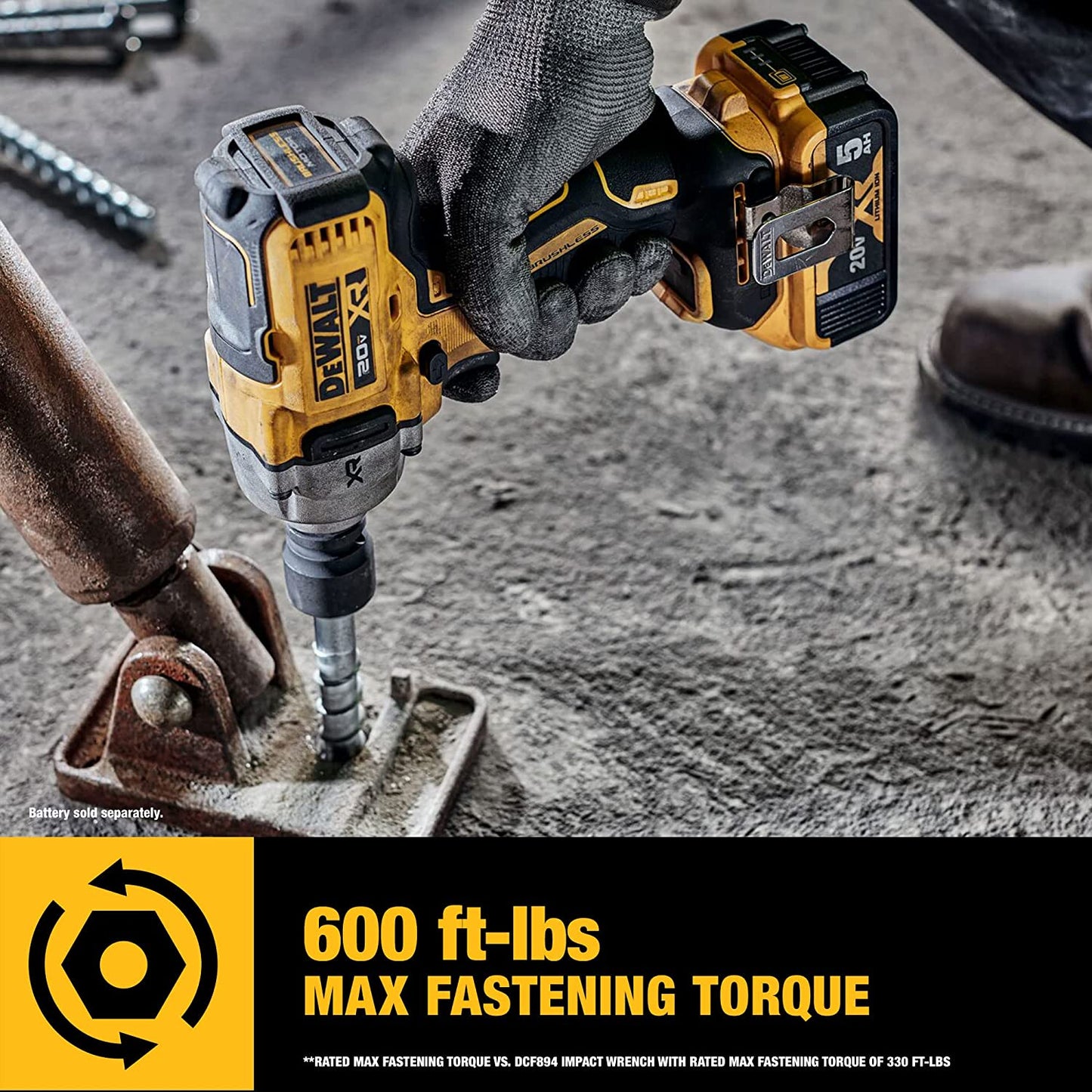 DeWalt 20V MAX Cordless Impact Wrench 1/2" Hog Ring Includes LED Work Light and Belt Clip Bare Tool Only (DCF891B)