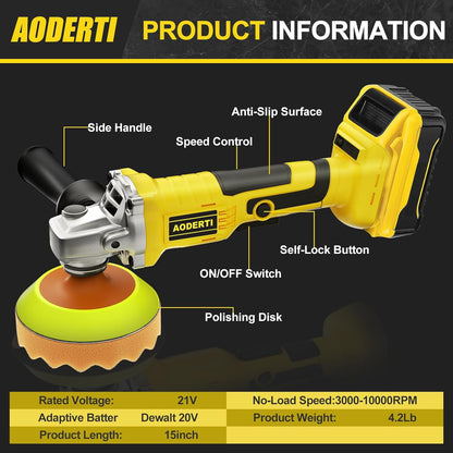 Cordless Buffer Polisher Compatible with DEWALT 20V Max Battery 5000-10000RPM Variable Speed Brushless Motor Car Buffer Rotary Polisher for Boat and Wood Car Polishing and Waxing (Tool Only)