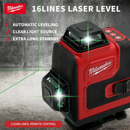 Milwaukee 16 Lines Laser Level Green Light Horizontal Vertical Cross Laser Level Construction Tool Rechargeable Battery Tools