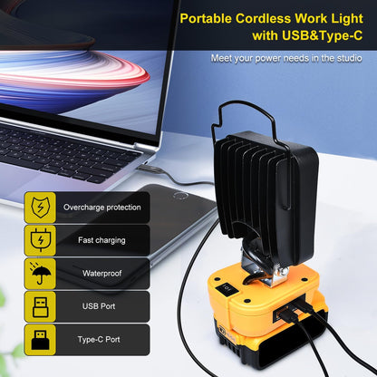 Cordless LED Work Light Tool for Dewalt 20V/18V Battery Portable Job Site Light Spotlight Lamp Flood Light Flashlight