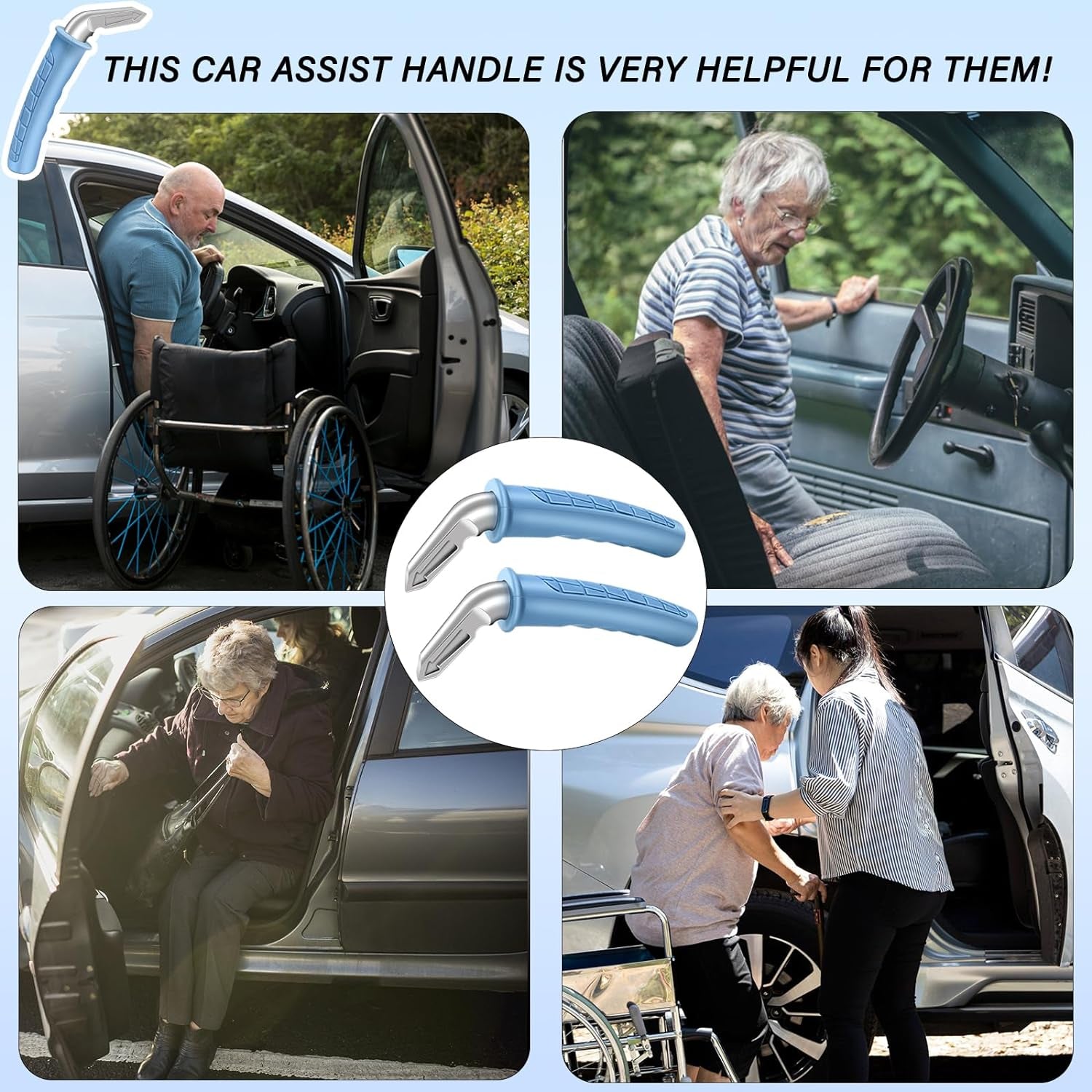 2 Pack Car Door Handle for Elderly Car Handle Assist Portable Vehicle Support Handle for Easy Sit to Stand Assistance Auto Grab Bar Cane for Seniors and Handicapped Supports up to 450 Pounds