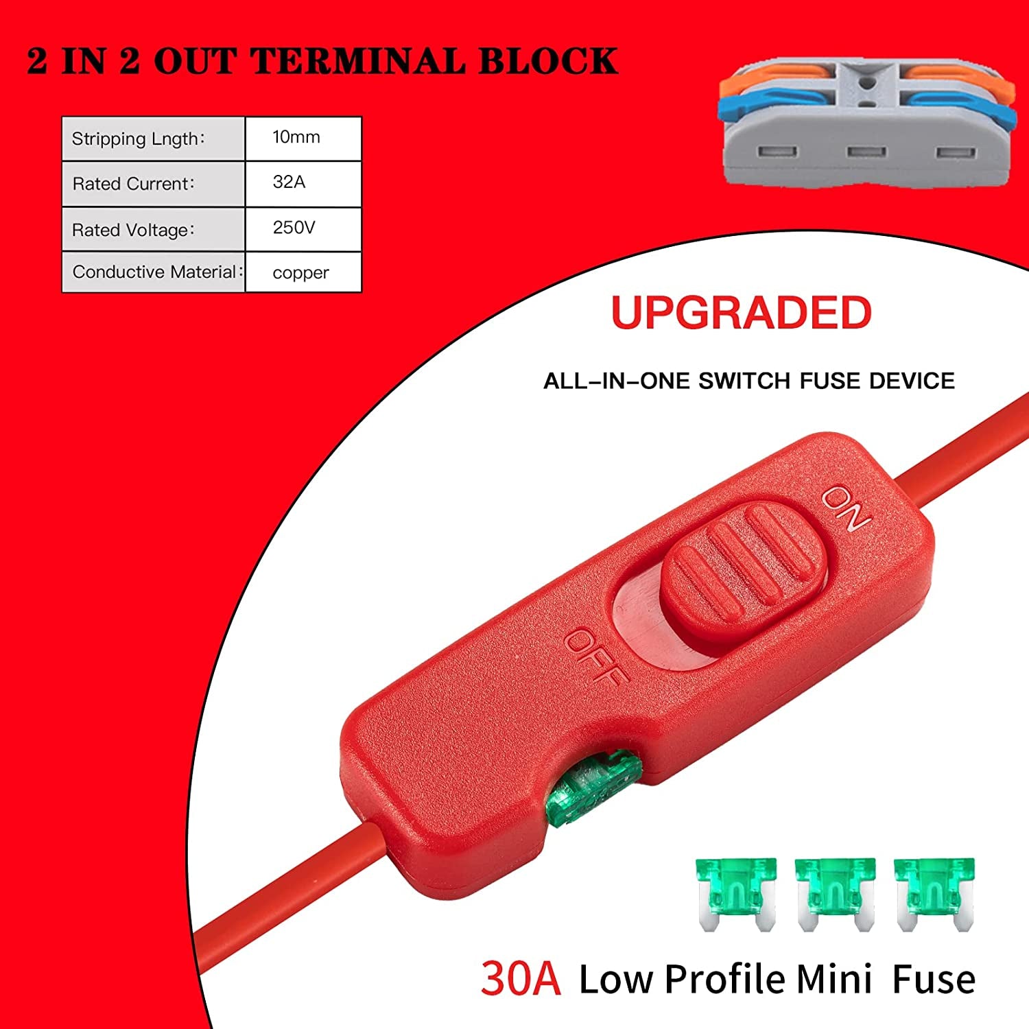 Upgraded M12 Battery Adapter for Milwaukee 12V Battery Adapter All-In-One Design of the Fuse and Switch Power Wheel Adapter for Milwaukee M12 Converter Kit 14 Gauge with Fuses & Wire Terminals