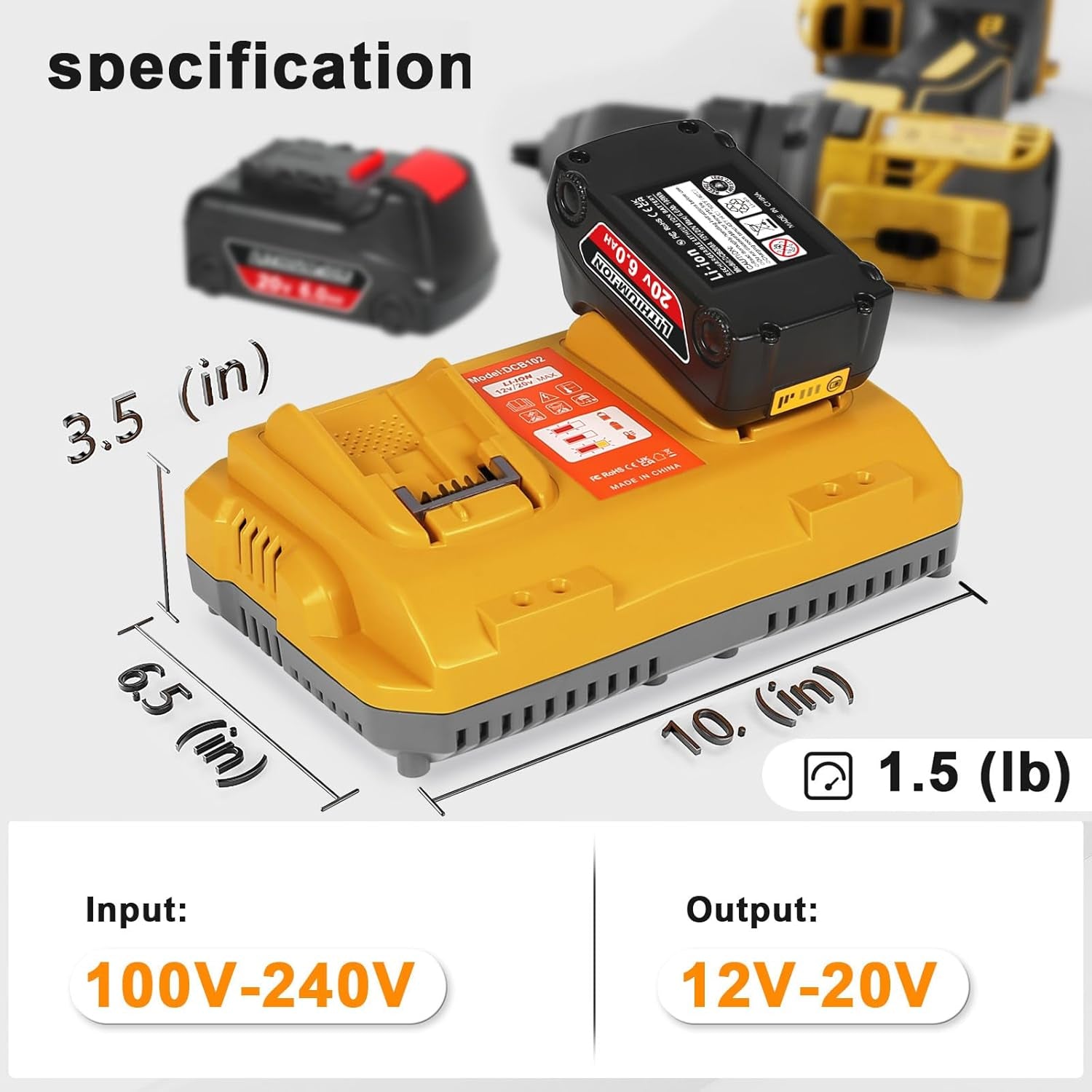 20V Max Battery Replacement for Dewalt Battery 6.0Ah 2Pack with DCB102 Battery Charger Station for DCB Series