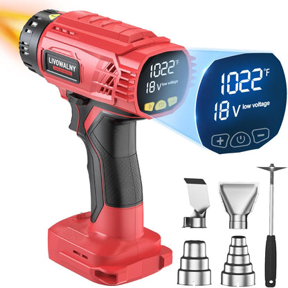 Heat Gun for Milwaukee M18 Battery: 350W Cordless Battery Powered Heat Gun 122℉~1022℉ (50℃~550℃) - 18V Variable Temperature Control Heat Shrink Gun W/Led Digital Display for Shrink Tubing, Vinyl Wrap