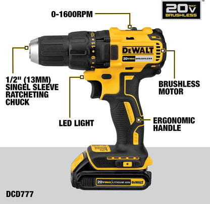 DeWalt 20V MAX Cordless Drill Impact Driver 2-Tool Power Tool Combo Kit Brushless Power Tool Set with 2 Batteries and Charger Included (DCK277D2)