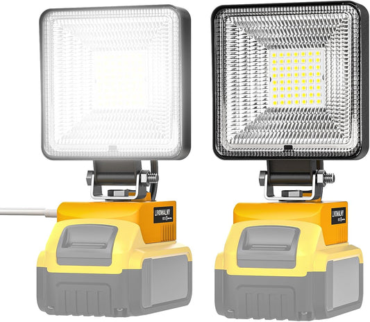 2 PCS Cordless LED Work Light for Dewalt 20V Max Battery 60W 6000LM Battery Light for Dewalt 20V Tools Portable Flood Light Flashlight with USB & Type-C Charging Port Low Voltage Protection