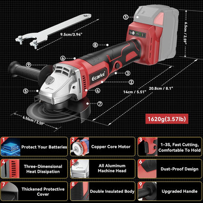 Cordless Power Angle Grinder for Milwaukee 18V Battery, 4-1/2-INCH Electric Brushless Grinder 8500 RPM with Adjustable Handle,Cut off Tool for Grinding Wheels, Cutting,Industrial,Grind