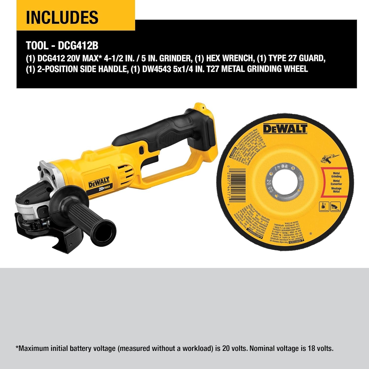 DeWalt DCG412B 20V MAX* Lithium Ion 4-1/2” Grinder (Tool Only)