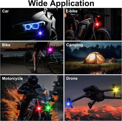 4PCS Wireless LED Strobe Lights with Remote Control, 8 Colors USB Charing Waterproof Anti-Collision Led Emergency Warning Lights for Car Motorcycle Drone Aircraft Bike