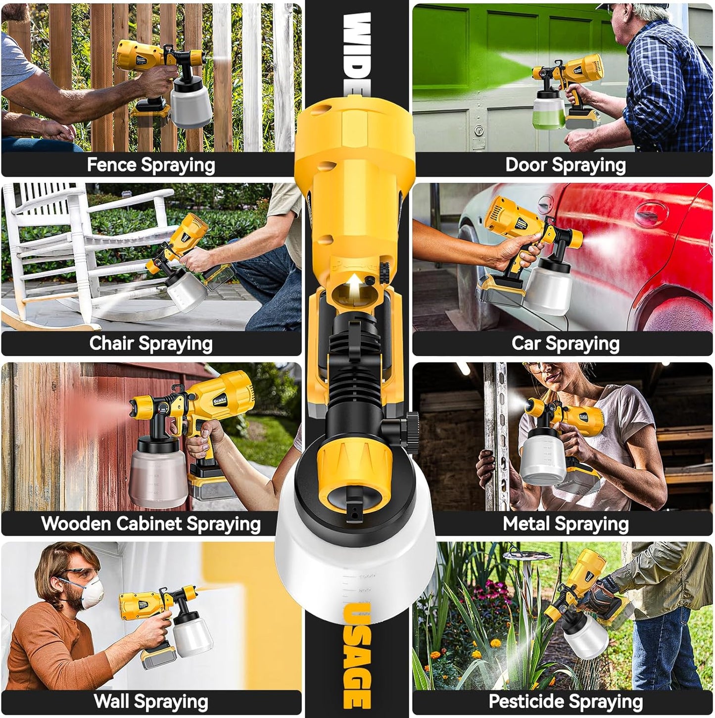 Cordless Paint Sprayer for Dewalt Battery: HVLP Spray Paint Gun&Copper Nozzle - 260W Brushless Motor 20V Tools for House Painting,Interior,Walls,Door,Fence(Battery NOT Include)