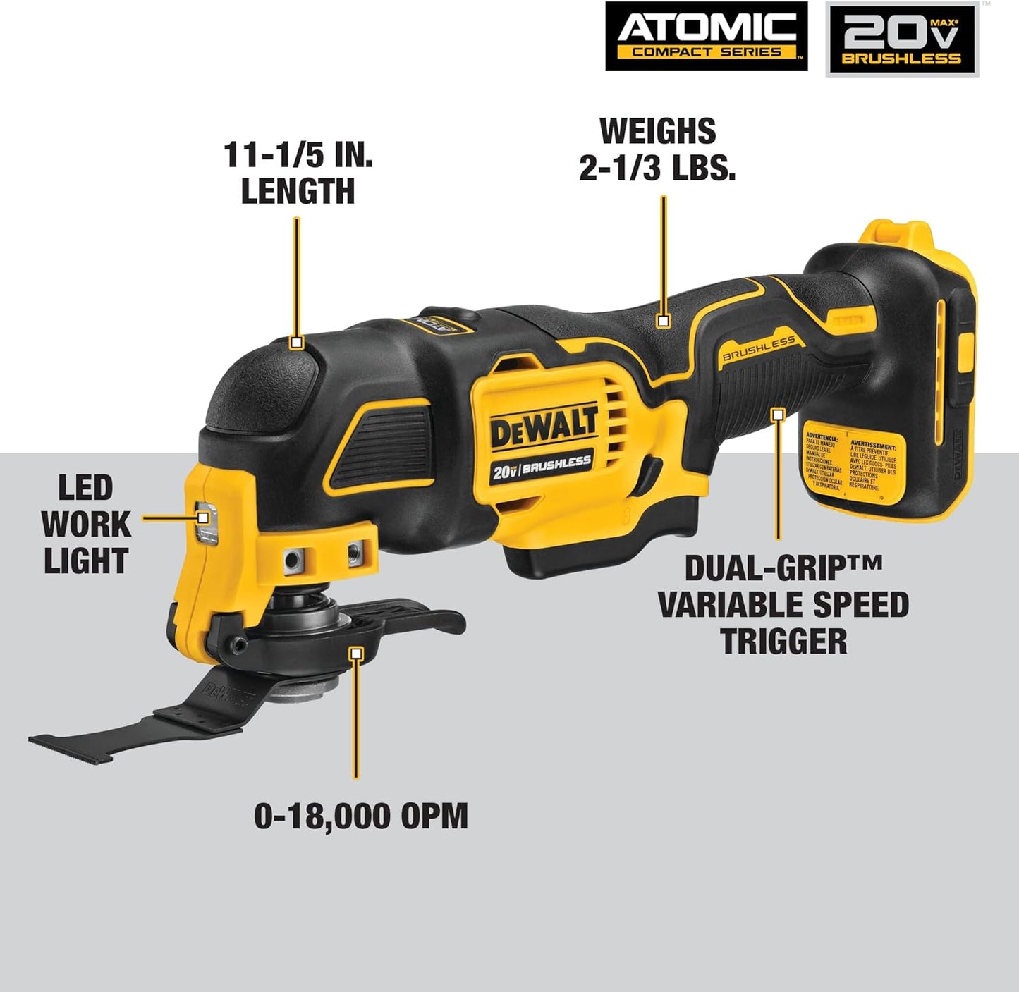 DeWalt ATOMIC 20V MAX* Oscillating Tool, Cordless, Oscillating, Tool Only (DCS354B)