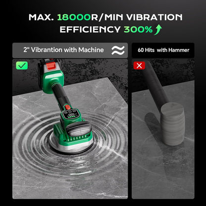 Tile Vibration Tool W/145Mm Suction Cup & 150Kg Adsorption, Handheld Tile Installation Leveling Machine Max.18000R/Min, Tile Suction Cup Vibrating Tool W/10 Level, LCD Display & 2Xbattery