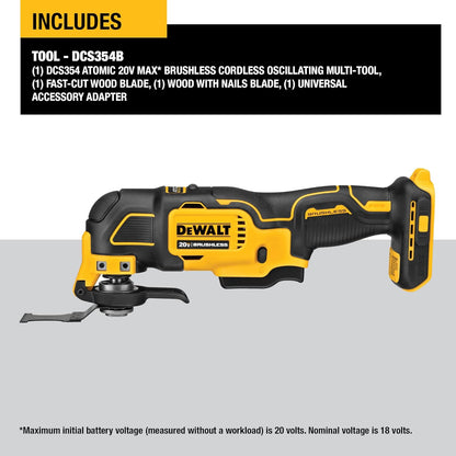 DeWalt ATOMIC 20V MAX* Oscillating Tool, Cordless, Oscillating, Tool Only (DCS354B)