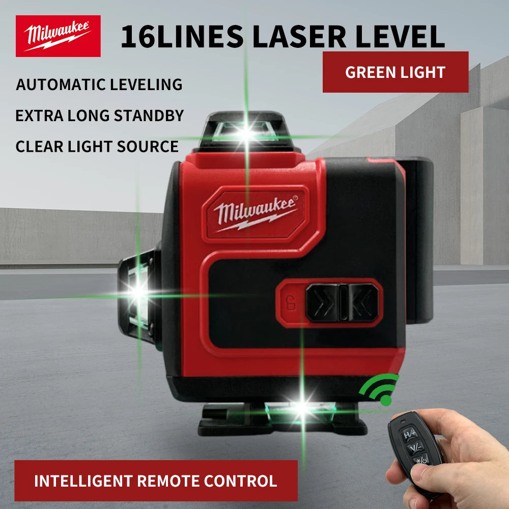 Milwaukee 16 Lines Laser Level Green Light Horizontal Vertical Cross Laser Level Construction Tool Rechargeable Battery Tools