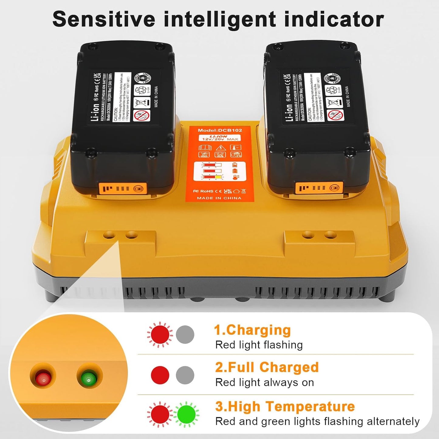 20V Max Battery Replacement for Dewalt Battery 6.0Ah 2Pack with DCB102 Battery Charger Station for DCB Series