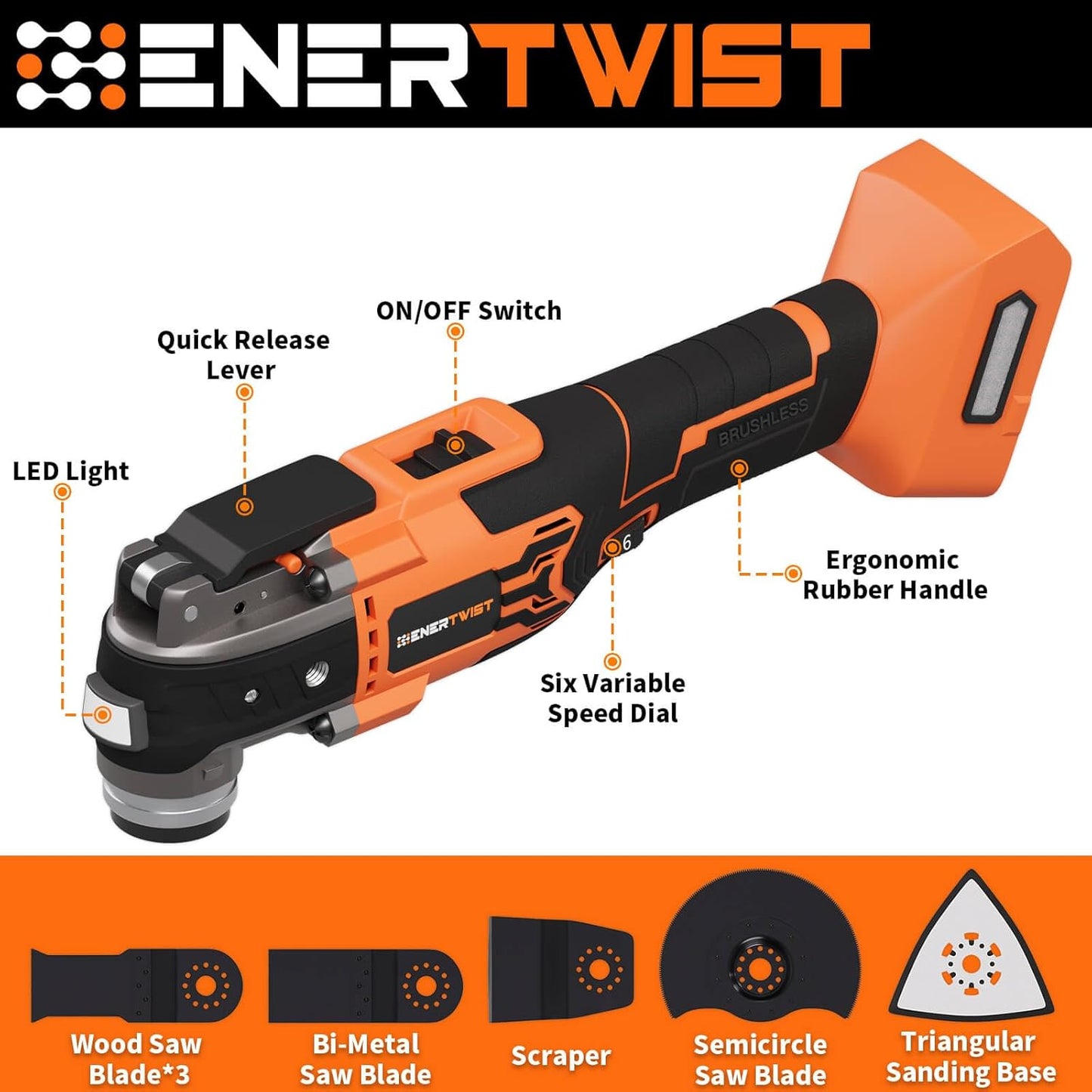 Brushless Oscillating Tool Compatible for DEWALT Battery 6 Variable Speed Cordless Oscillating Multi-Tool with LED Light Carrying Case for Cutting Scraping Sanding(Battery Not Included)