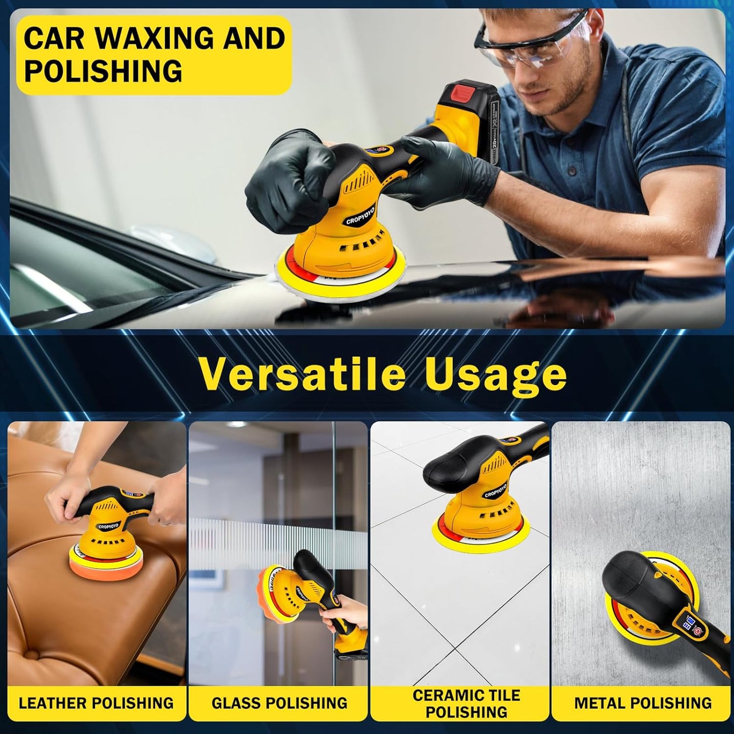 Cordless Car Buffer Polisher Compatible for Dewalt 20V Battery Polishers and Buffers with 6 Variable Speed up to 5500RPM Car Buffer Polisher for Car Detailing/Polishing/Waxing(Battery Not Included)