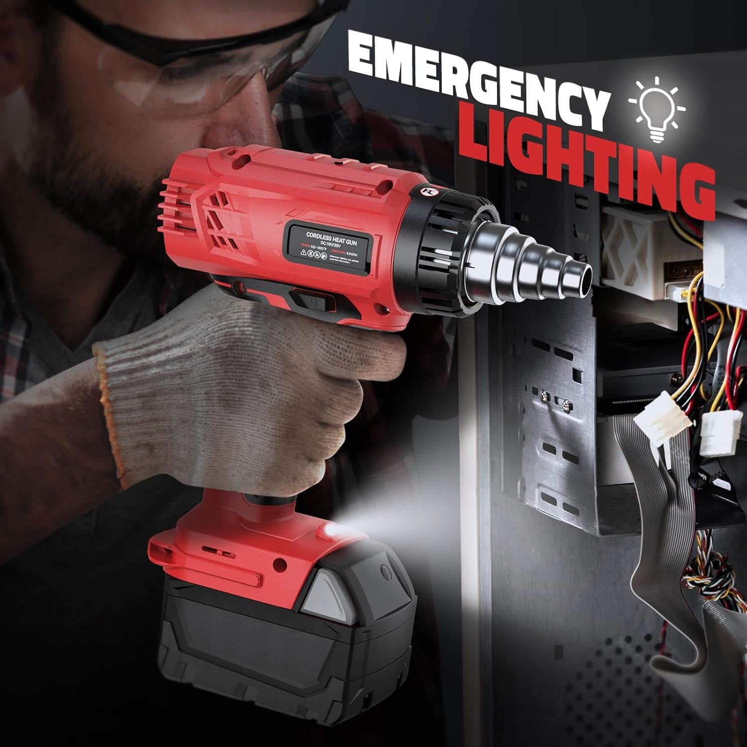 Heat Gun for Milwaukee M18 Battery: 350W Cordless Battery Powered Heat Gun 122℉~1022℉ (50℃~550℃) - 18V Variable Temperature Control Heat Shrink Gun W/Led Digital Display for Shrink Tubing, Vinyl Wrap